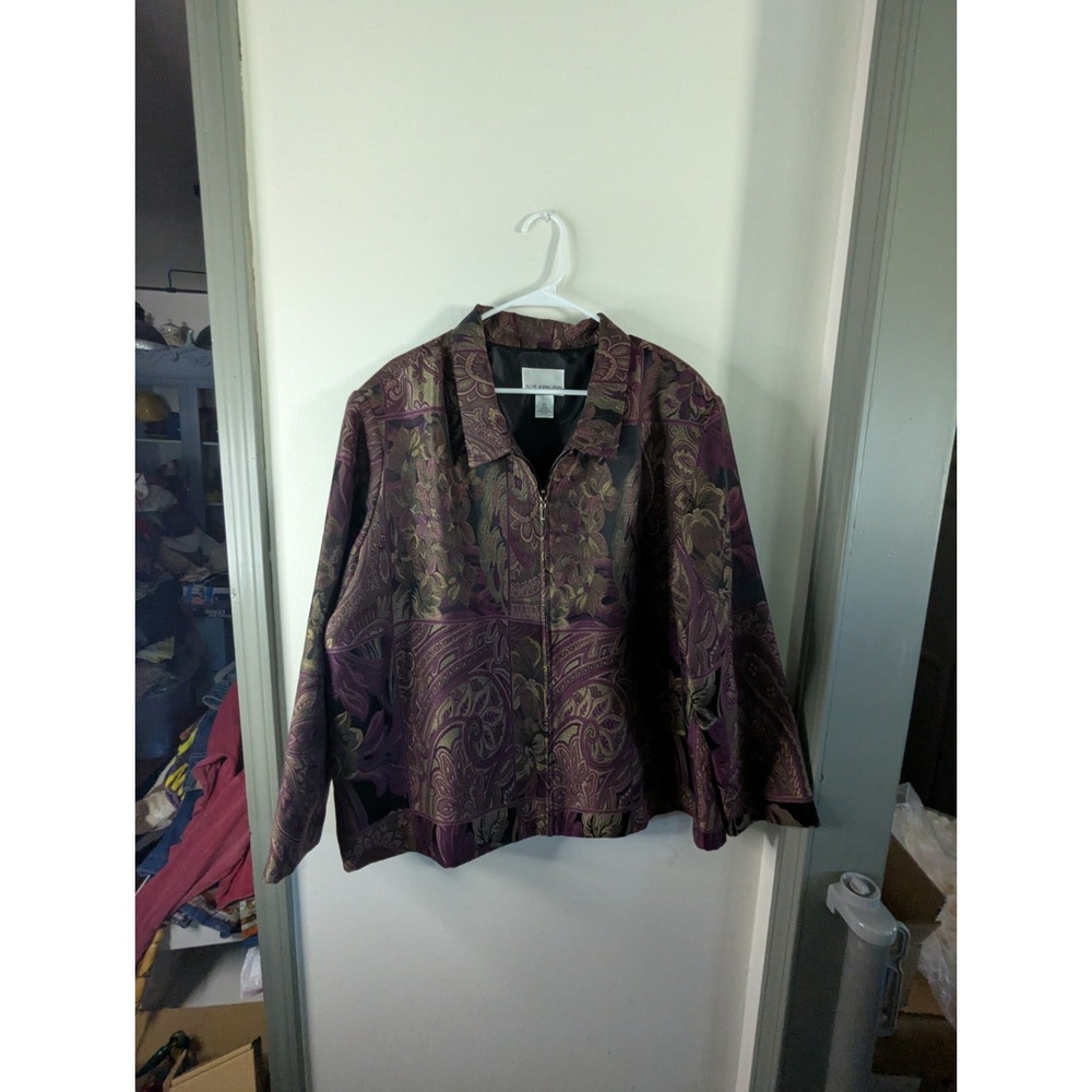 Susan Graver Style Womens 3X Tapestry Paisley Jacquard Full Zip Lined Jacket